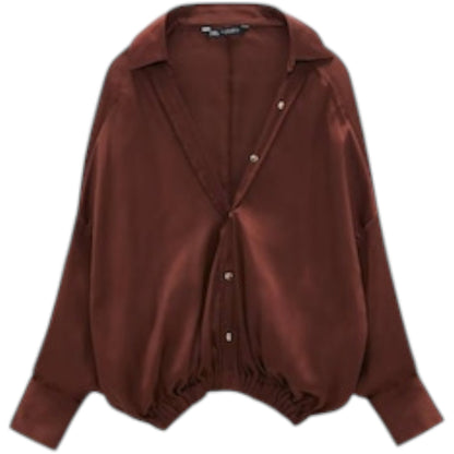ZARA barna szatén oversized blúz