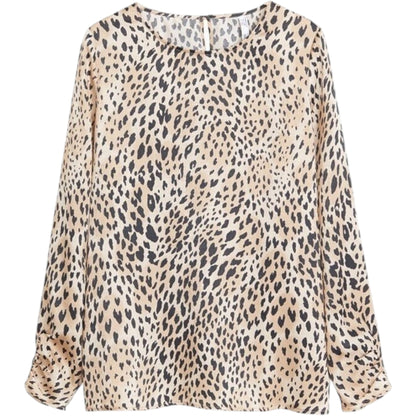 MANGO bézs leopárdmintás ¾ ujjú blúz
