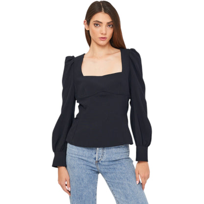 ZARA fekete puffos ujjú szögletes nyakú crop felső