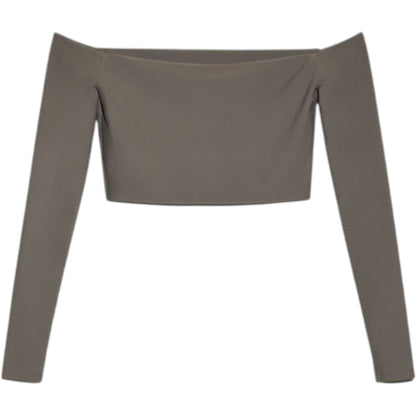 ZARA taupe váll nélküli hosszú ujjú crop top