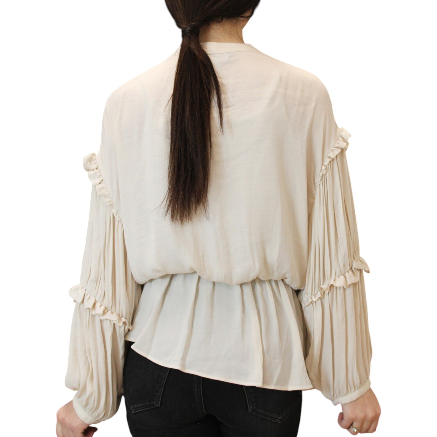 ZARA krémszínű fodros hosszú ujjú peplum blúz