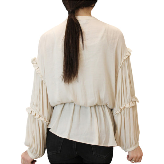 ZARA krémszínű masnis hosszú ujjú peplum blúz