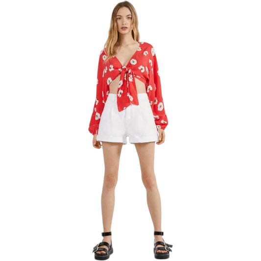 BERSHKA piros virágos hosszú ujjú crop top