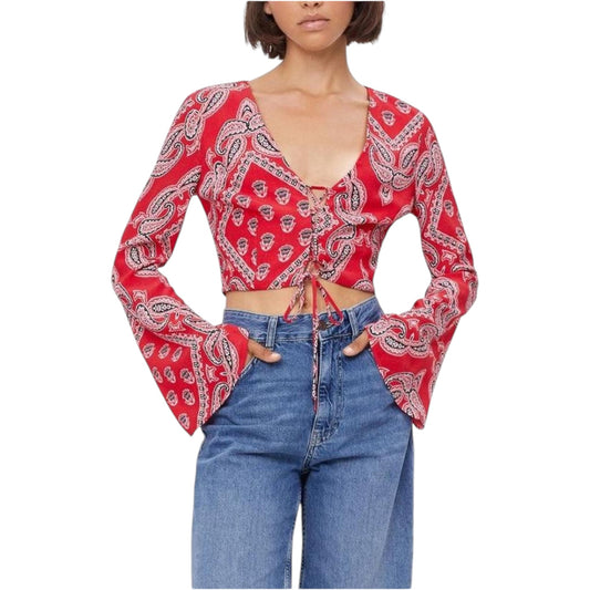 VILA piros bandanna mintás megkötős crop top