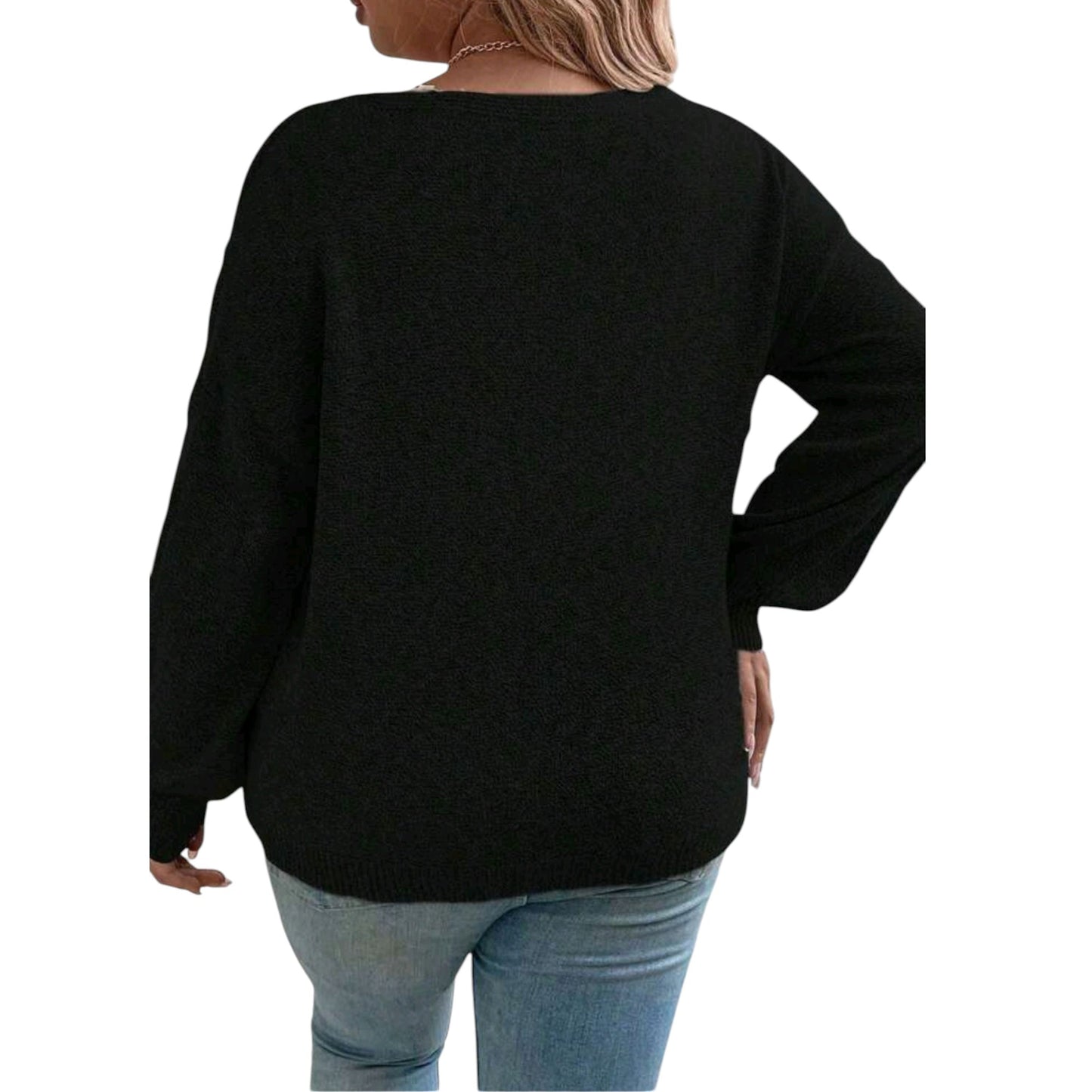 SHE fekete csipkés pulóver