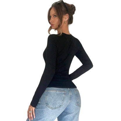 SHE fekete kivágott hosszú ujjú felső