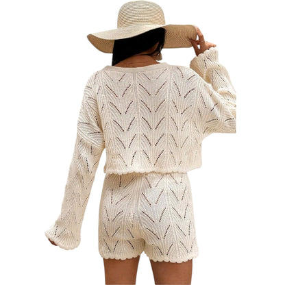 SHE ekrü áttört mintás kötött felső