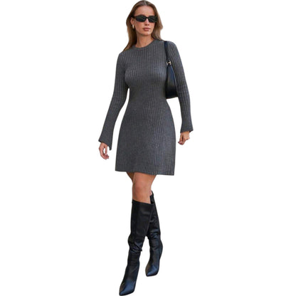 SHE szürke bordázott kötött mini ruha