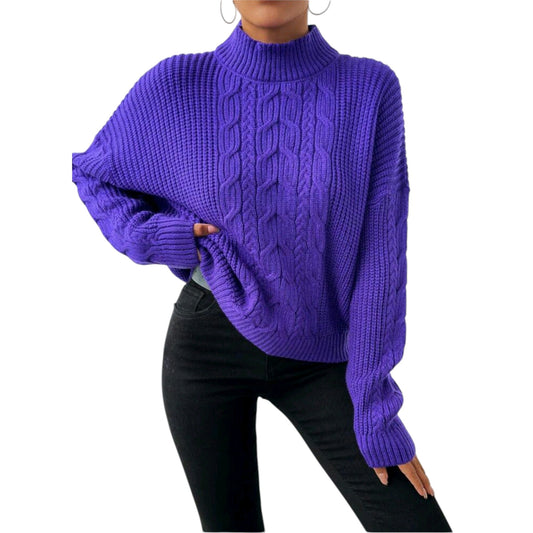 SHE lila magas nyakú kötött pulóver
