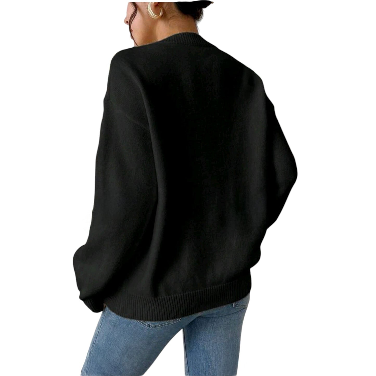 SHE fekete szív mintás pulóver