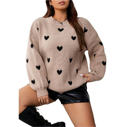 SHE bézs szív mintás kötött pulóver