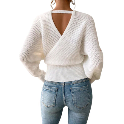 SHE fehér szív hímzett kötött pulóver