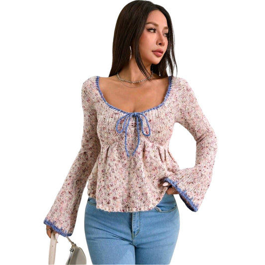 SHE pöttyös kötött peplum felső