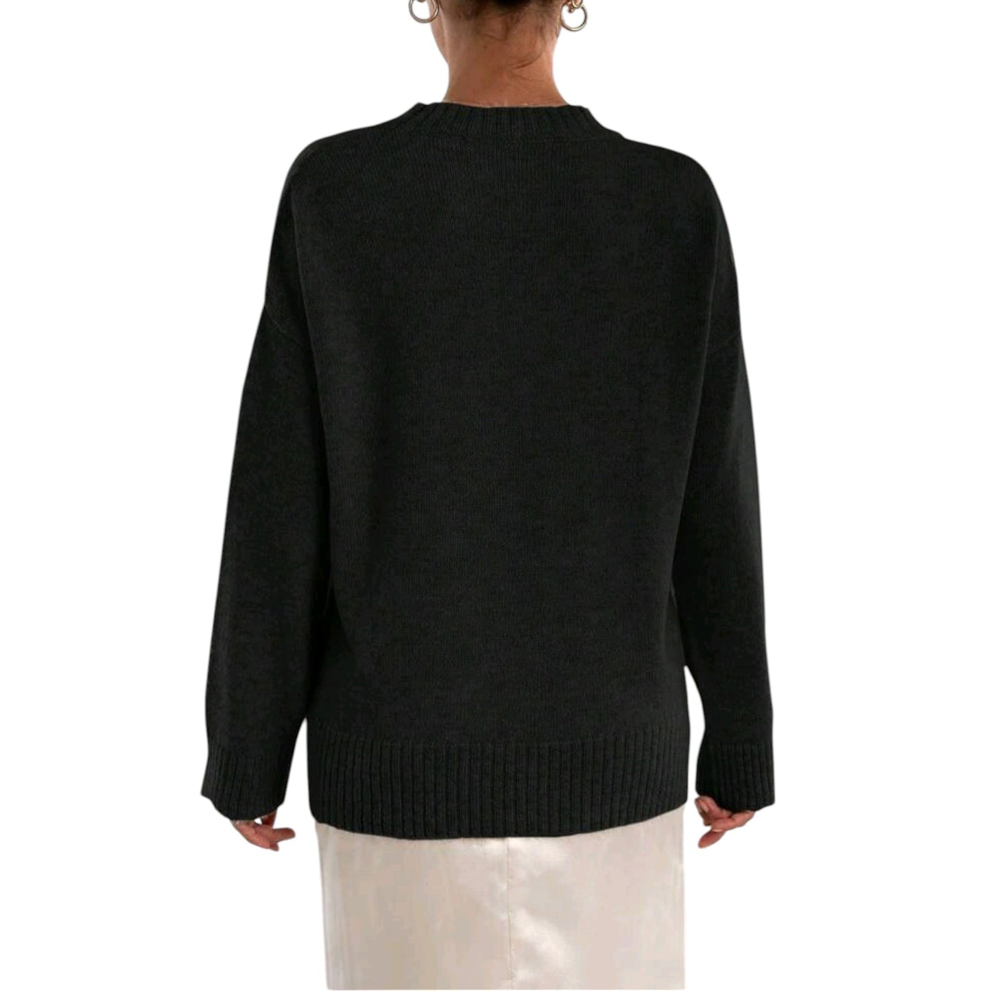 SHE fekete bordázott kötött pulóver