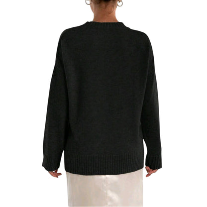 SHE fekete bordázott kötött pulóver