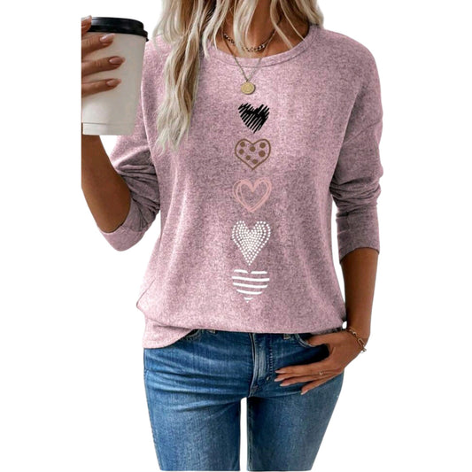 SHE rózsaszín kötött szív mintás pulóver