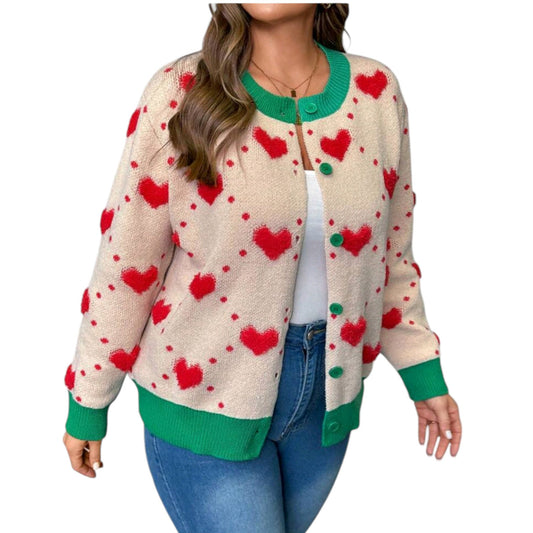 SHE bézs kötött szív mintás kardigán