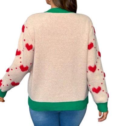 SHE bézs kötött szív mintás kardigán