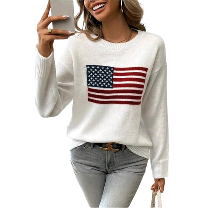SHE fehér kötött amerikai zászlós pulóver