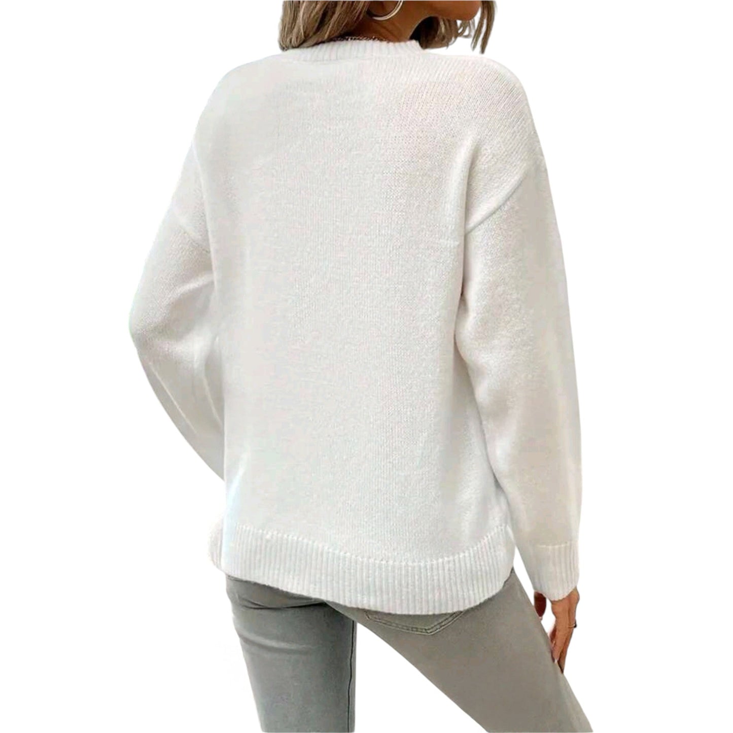 SHE fehér kötött amerikai zászlós pulóver