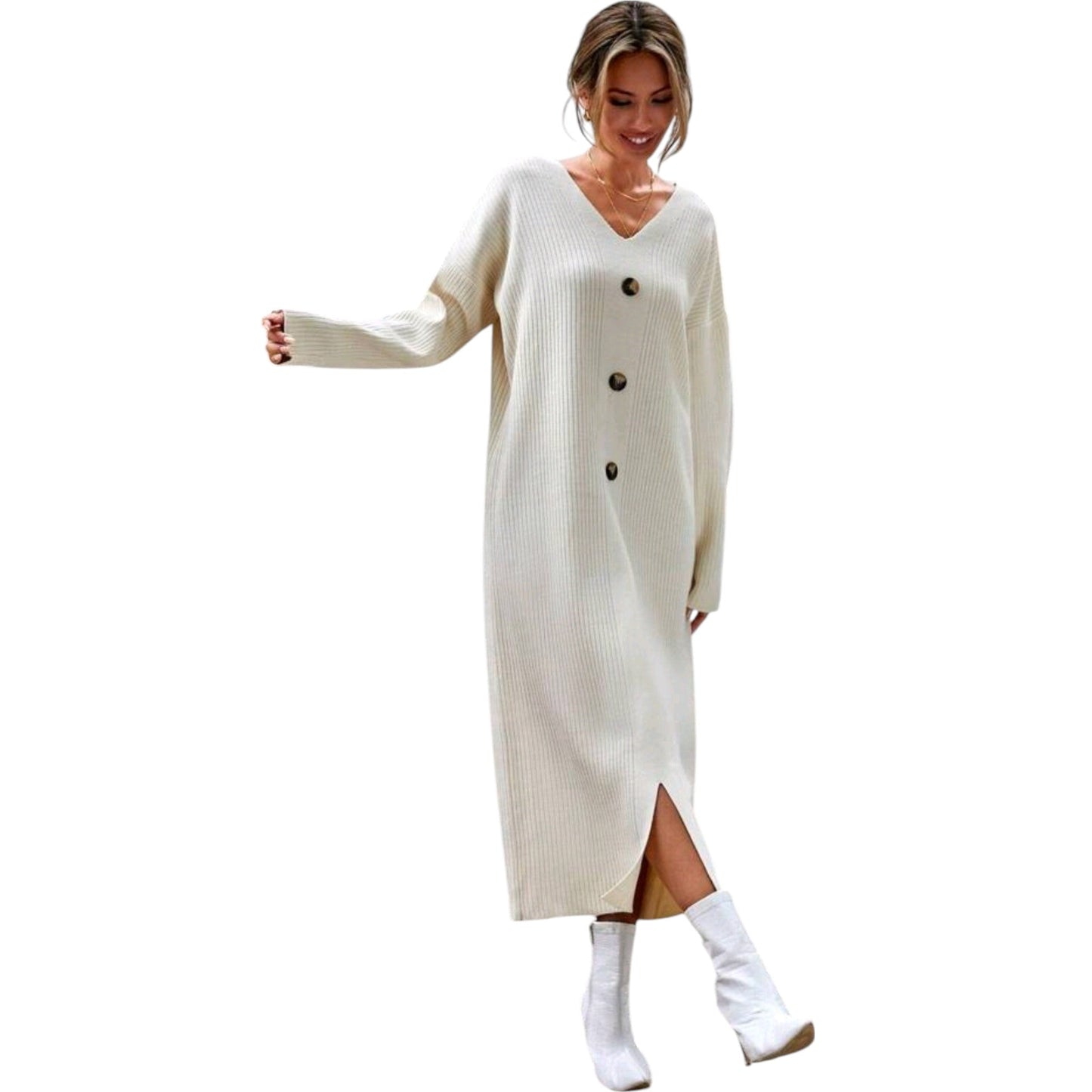 SHE fehér kötött maxi ruha