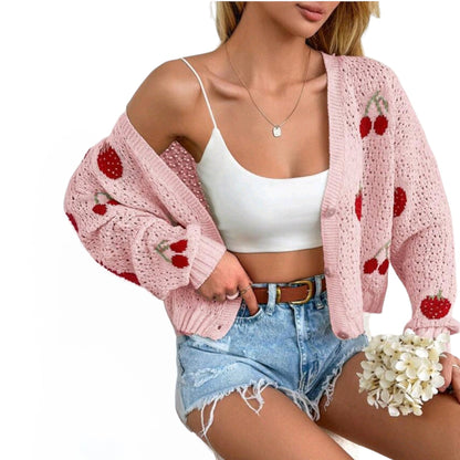 SHE rózsaszín kötött crop kardigán