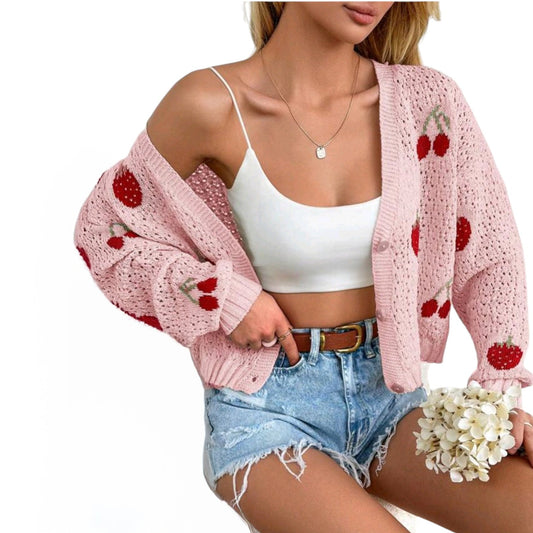 SHE rózsaszín kötött crop kardigán