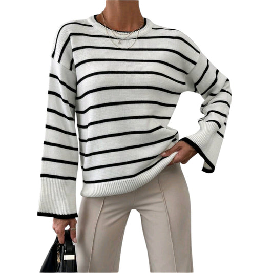 SHE fehér csíkos kötött pulóver