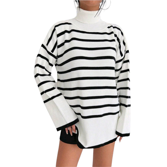 SHE fehér csíkos kötött pulóver ruha