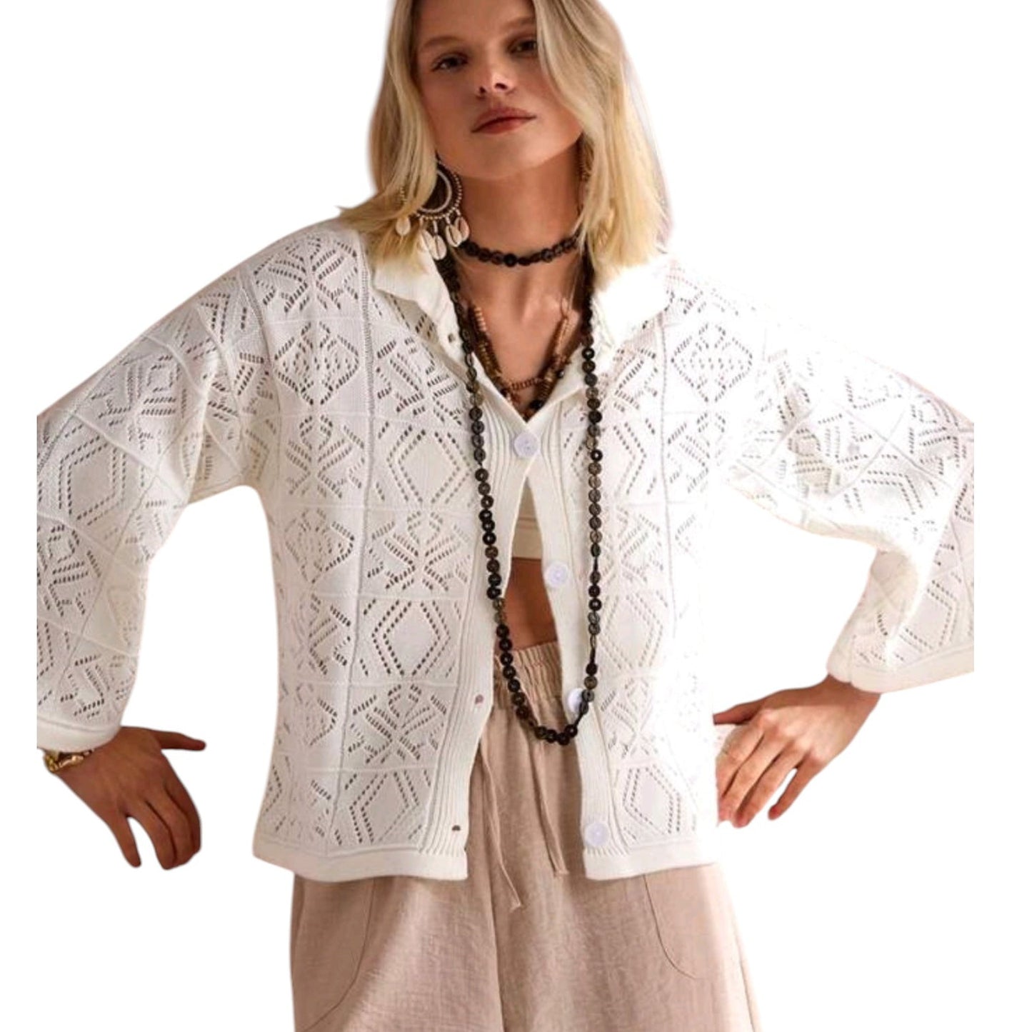 SHE fehér kötött kardigán