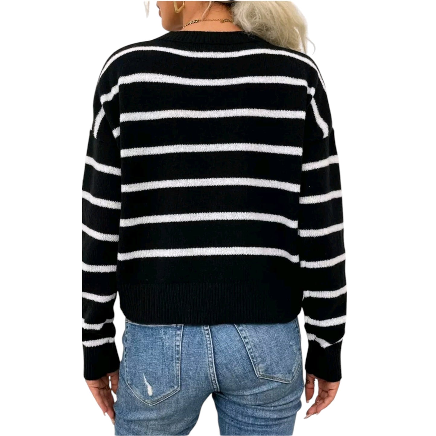 SHE fekete csíkos kötött pulóver