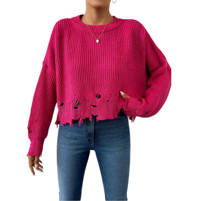 SHE fukszia szaggatott kötött pulóver