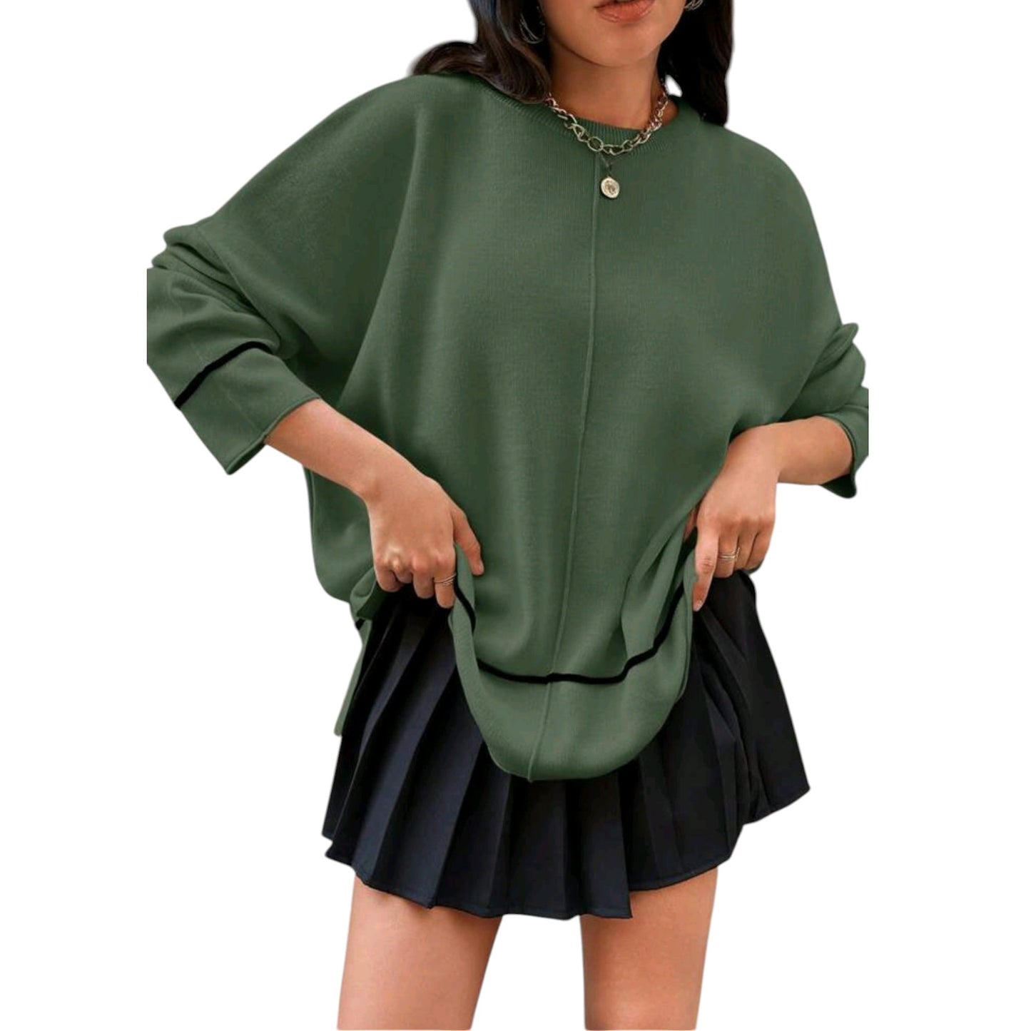 SHE khaki laza szabású pulóver