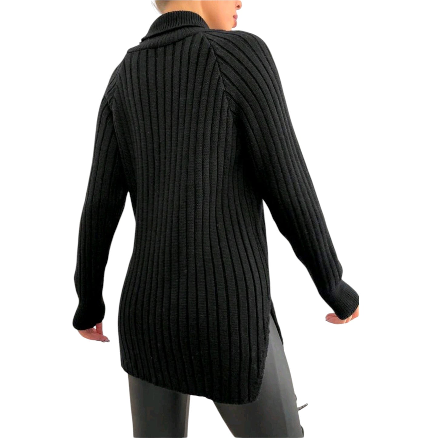 SHE fekete bordázott garbó nyakú pulóver