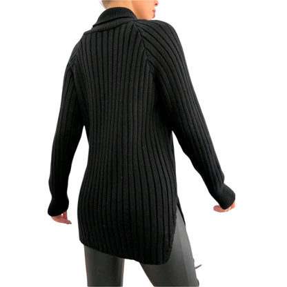 SHE fekete bordázott garbó nyakú pulóver