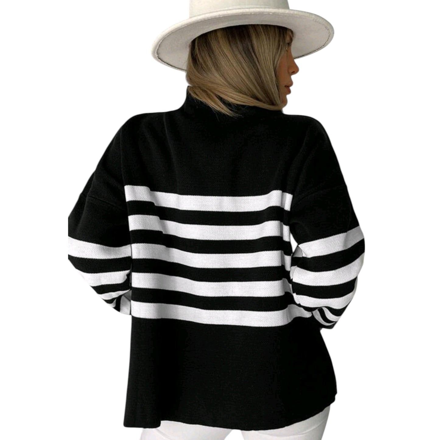 SHE fekete és fehér csíkos pulóver