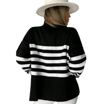 SHE fekete és fehér csíkos pulóver