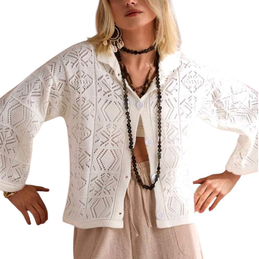 SHE fehér áttört mintás kardigán