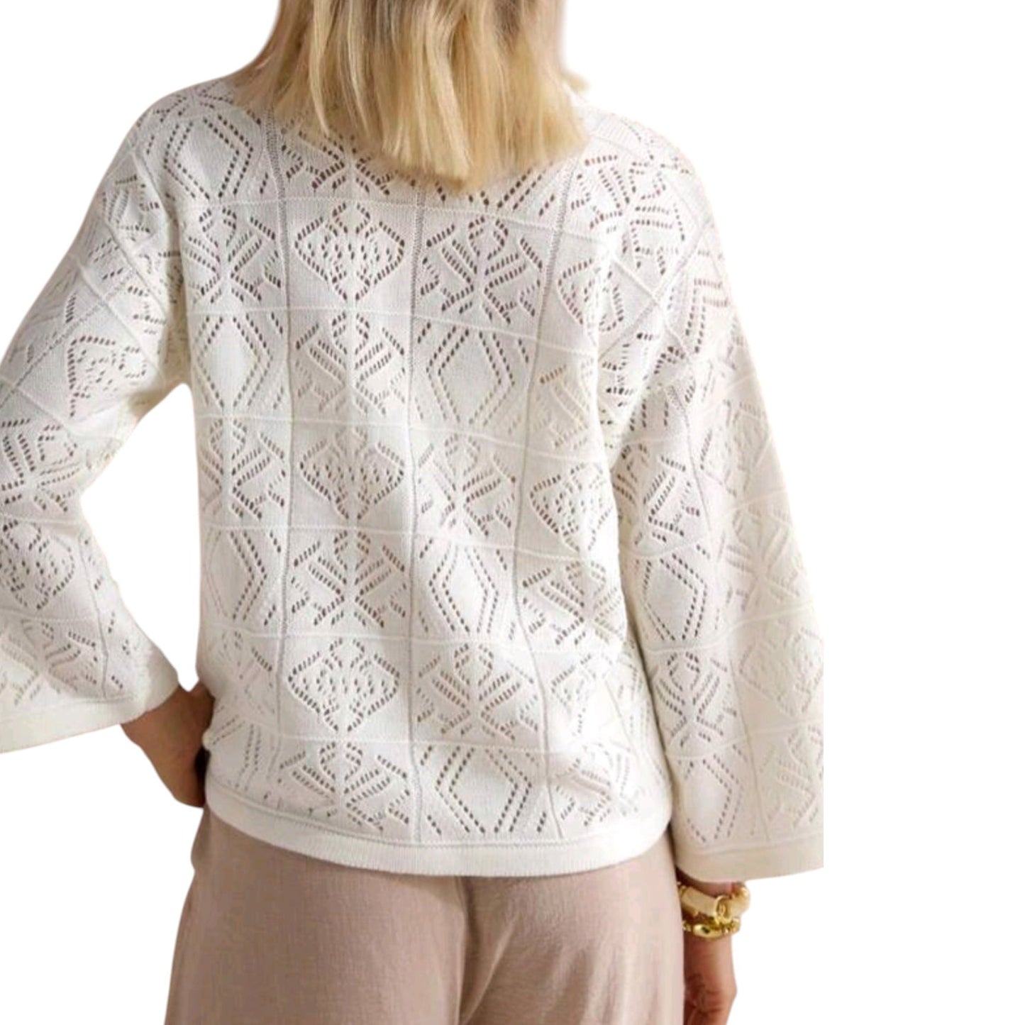 SHE fehér áttört mintás kardigán