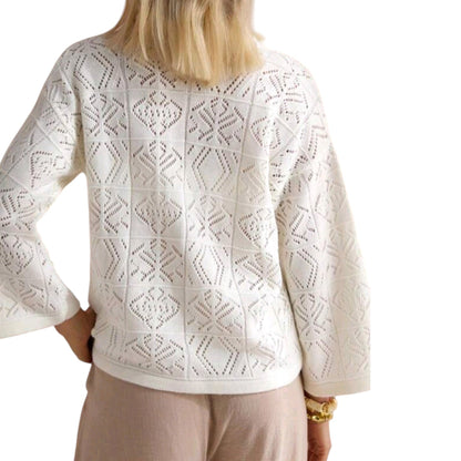 SHE fehér áttört mintás kardigán