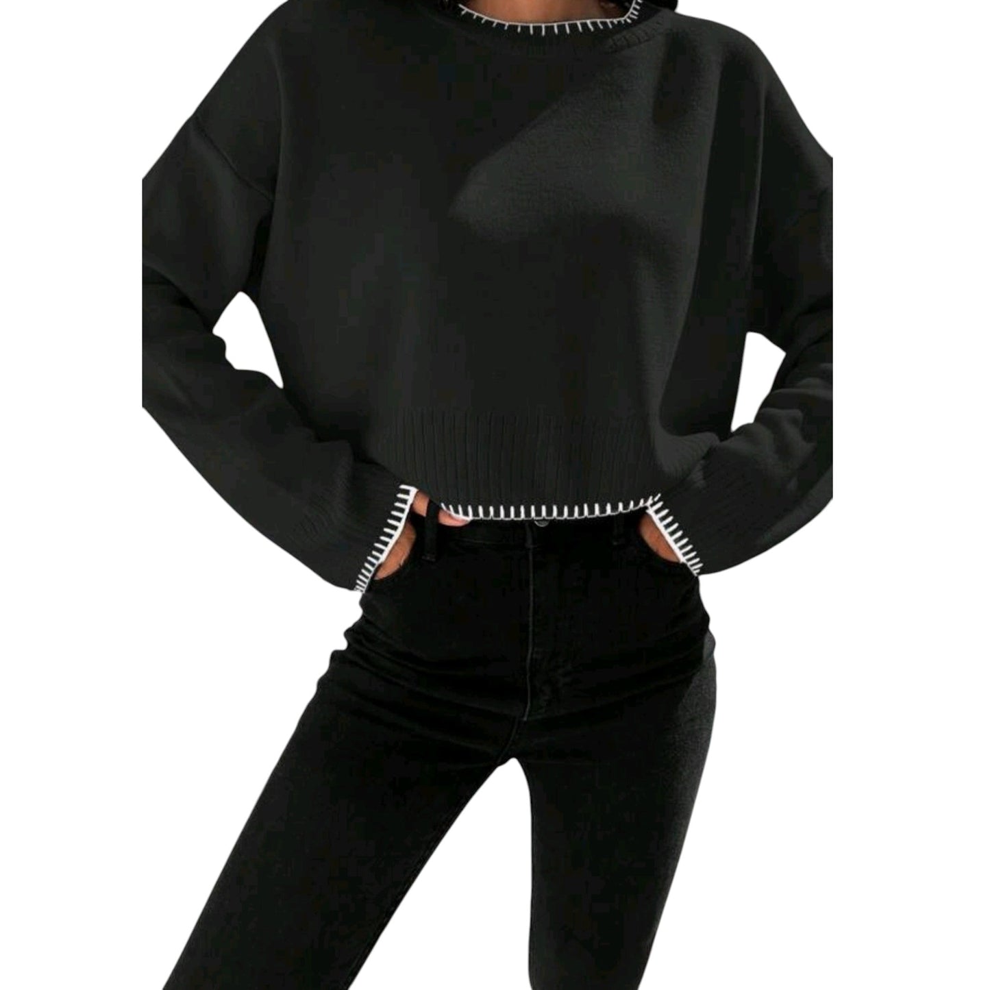 SHE fekete crop pulóver