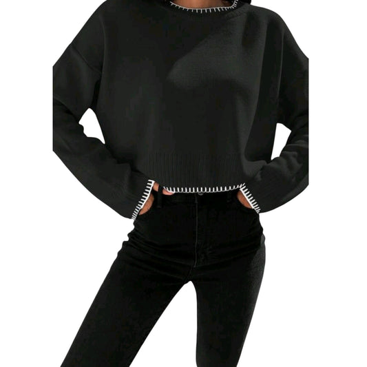 SHE fekete crop pulóver