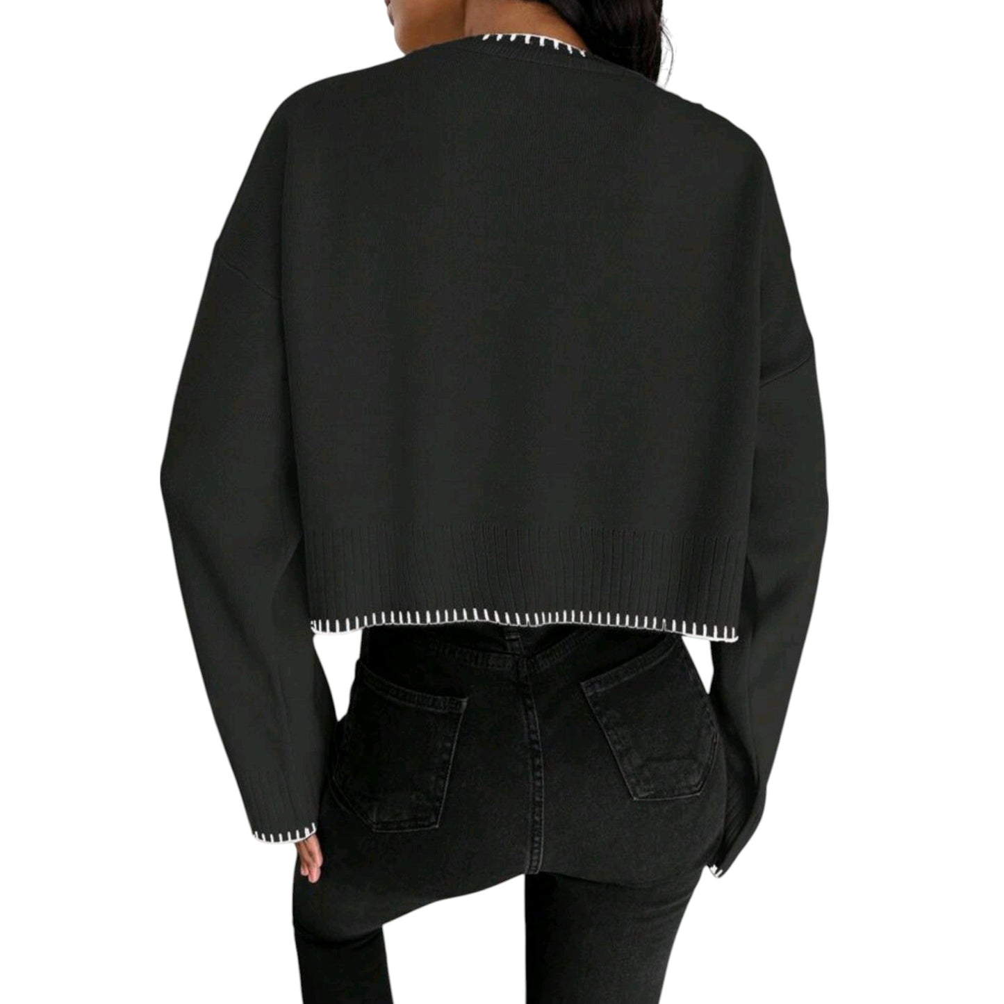 SHE fekete crop pulóver