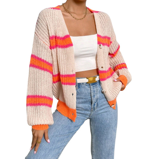 SHE bézs csíkos kardigán