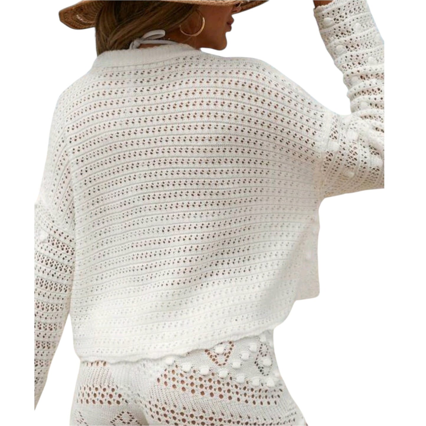 SHE fehér horgolt kardigán