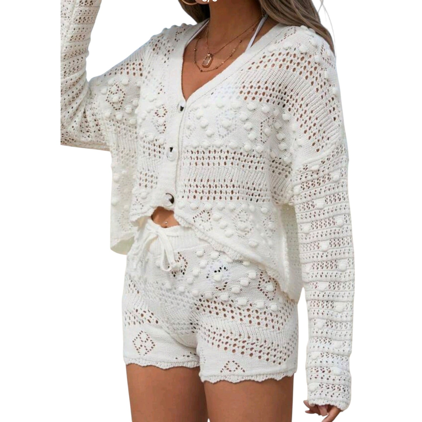 SHE fehér horgolt kardigán