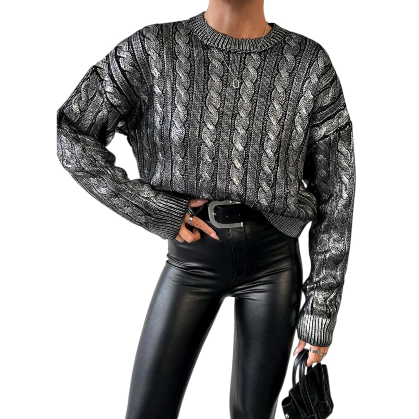 SHE ezüst kötött pulóver