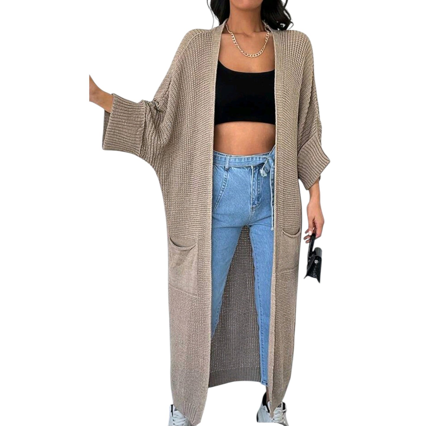 SHE bézs kötött oversized hosszú kardigán