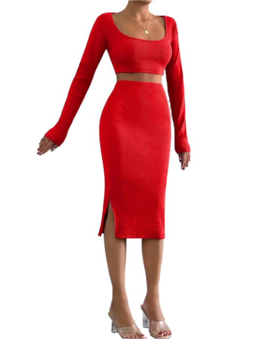 SHE piros hosszú ujjú elegáns szett