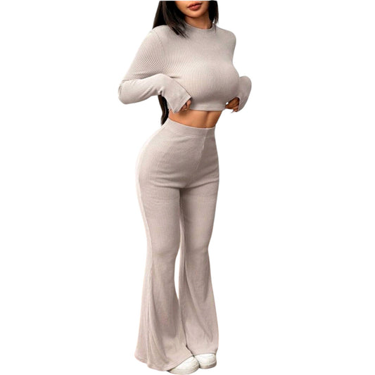 SHE bézs bordázott kétrészes szett